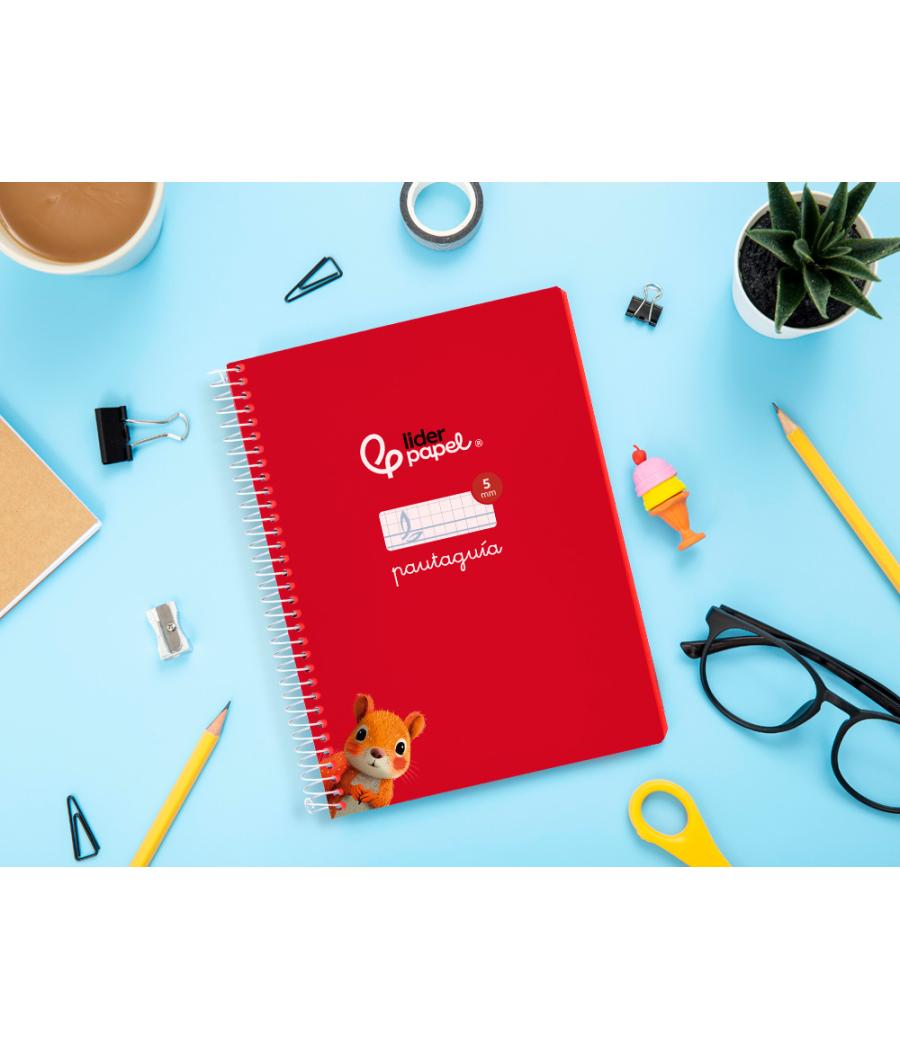 Cuaderno espiral liderpapel di n a5 pautaguia tapa blanda 40h 75 gr cuadro pautado 5mm color rojo