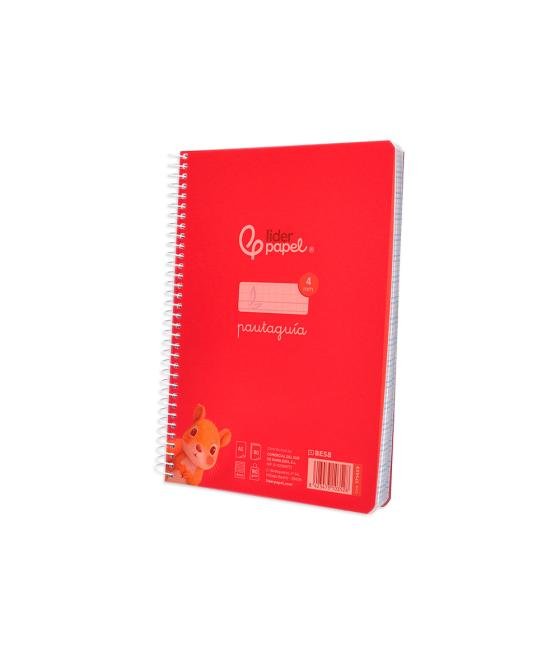 Cuaderno espiral liderpapel din a5 pautaguia tapa plástico 80h 90gr cuadro pautado 4mm con margen color rojo