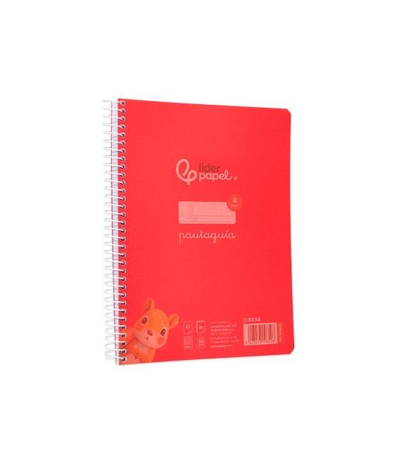 Cuaderno espiral liderpapel din a5 pautaguia tapa plástico 80h 90gr cuadro pautado 4mm con margen color rojo