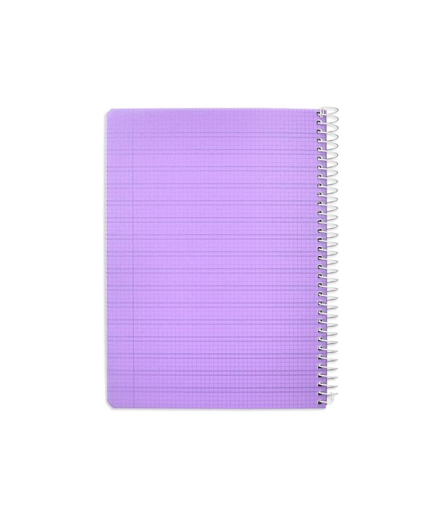 Cuaderno espiral liderpapel din a5 pautaguia tapa plástico 80h 90gr cuadro pautado 3 mm con margen color violeta