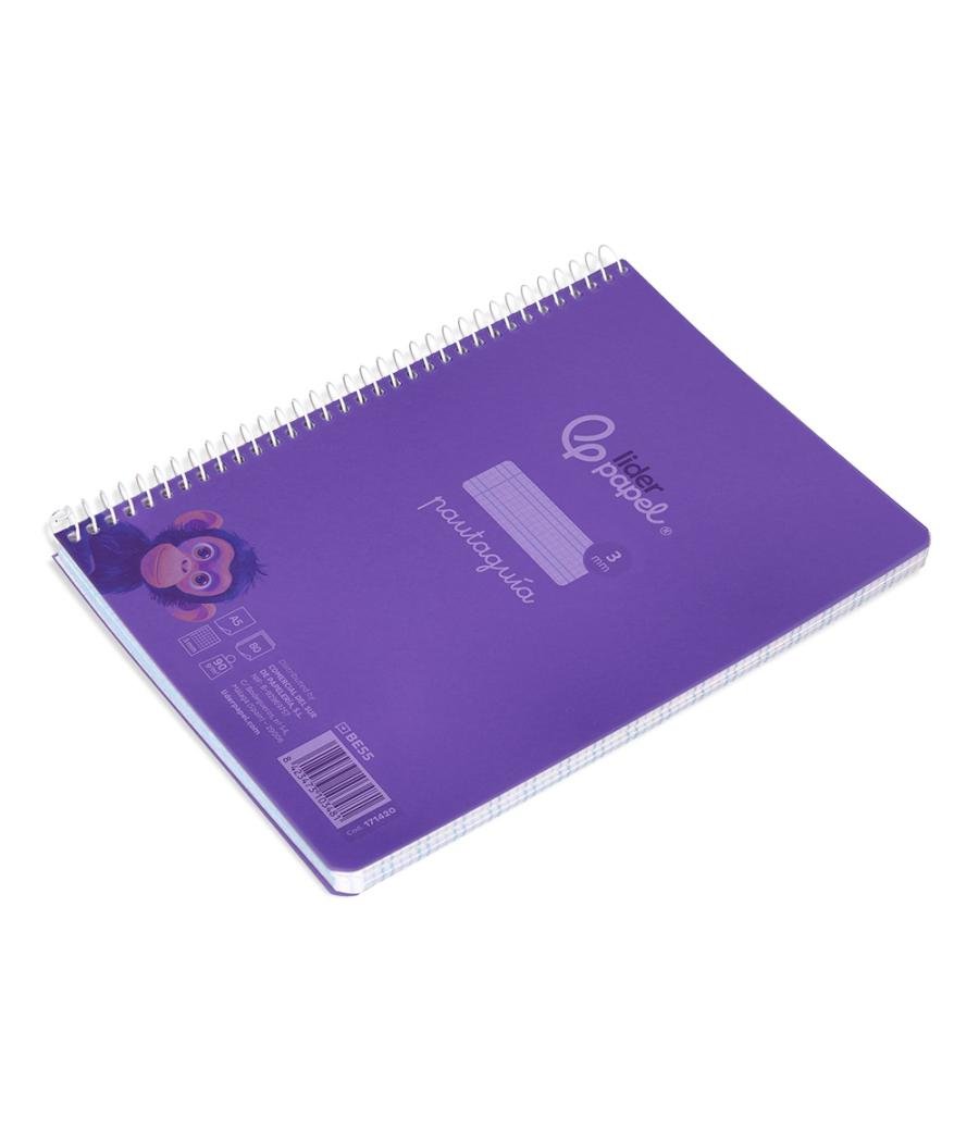 Cuaderno espiral liderpapel din a5 pautaguia tapa plástico 80h 90gr cuadro pautado 3 mm con margen color violeta