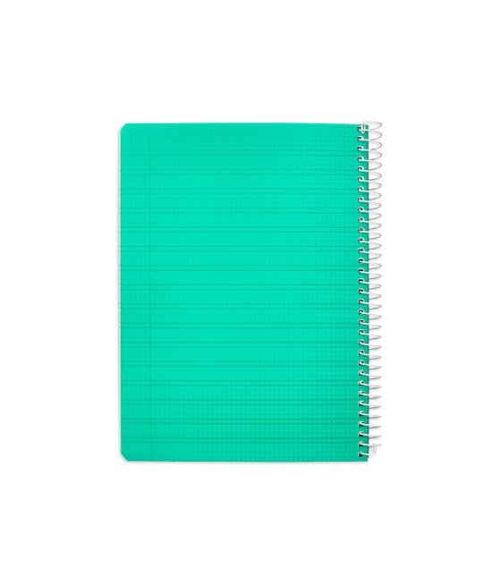 Cuaderno espiral liderpapel din a5 pautaguia tapa plástico 80h 90gr cuadro pautado 3 mm con margen color verde