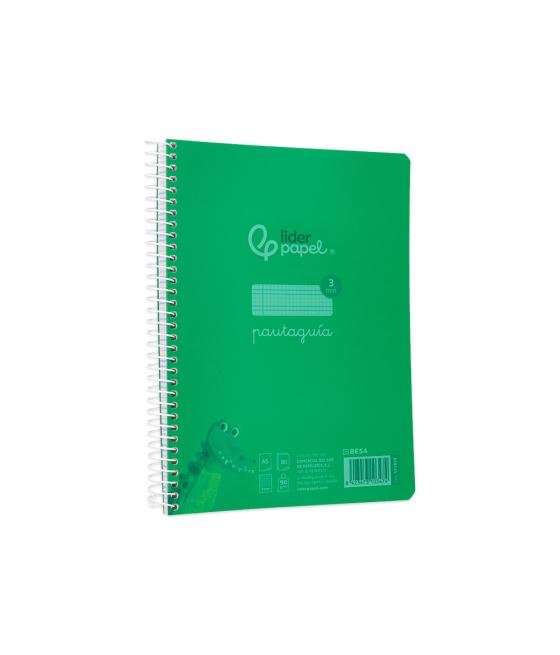 Cuaderno espiral liderpapel din a5 pautaguia tapa plástico 80h 90gr cuadro pautado 3 mm con margen color verde