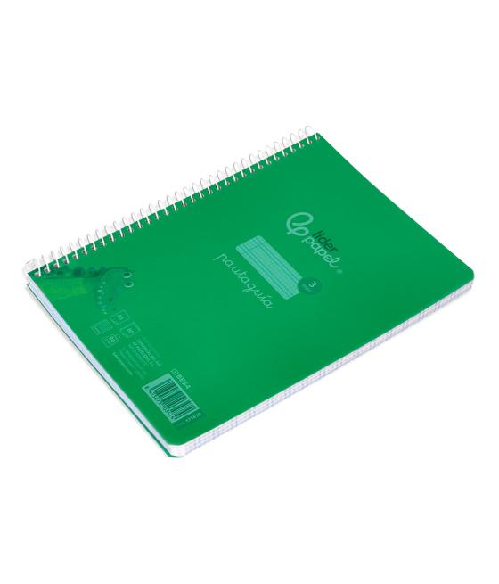 Cuaderno espiral liderpapel din a5 pautaguia tapa plástico 80h 90gr cuadro pautado 3 mm con margen color verde