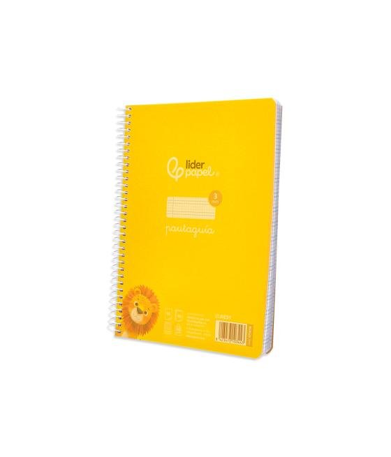 Cuaderno espiral liderpapel din a5 pautaguia tapa plástico 80h 90gr cuadro pautado 3 mm con margen color amarillo