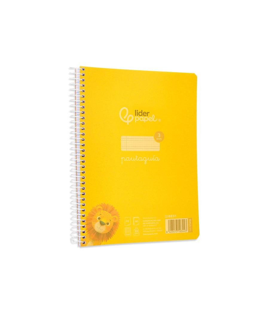 Cuaderno espiral liderpapel din a5 pautaguia tapa plástico 80h 90gr cuadro pautado 3 mm con margen color amarillo