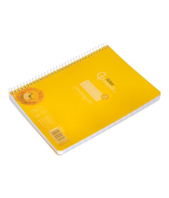 Cuaderno espiral liderpapel din a5 pautaguia tapa plástico 80h 90gr cuadro pautado 3 mm con margen color amarillo