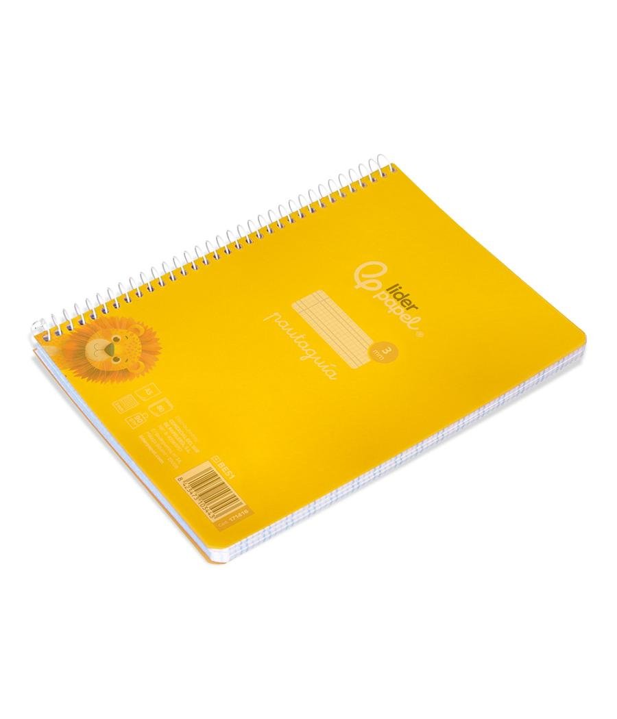 Cuaderno espiral liderpapel din a5 pautaguia tapa plástico 80h 90gr cuadro pautado 3 mm con margen color amarillo