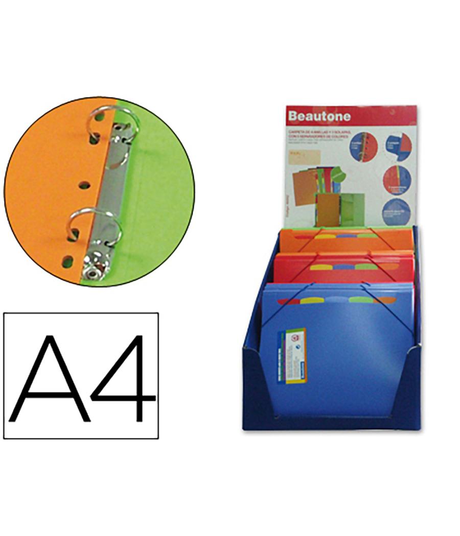 Carpeta beautone 4 anillas 25 mm con 5 separador 3 solapacierre goma polipropileno din a4 expositor 12 unidades