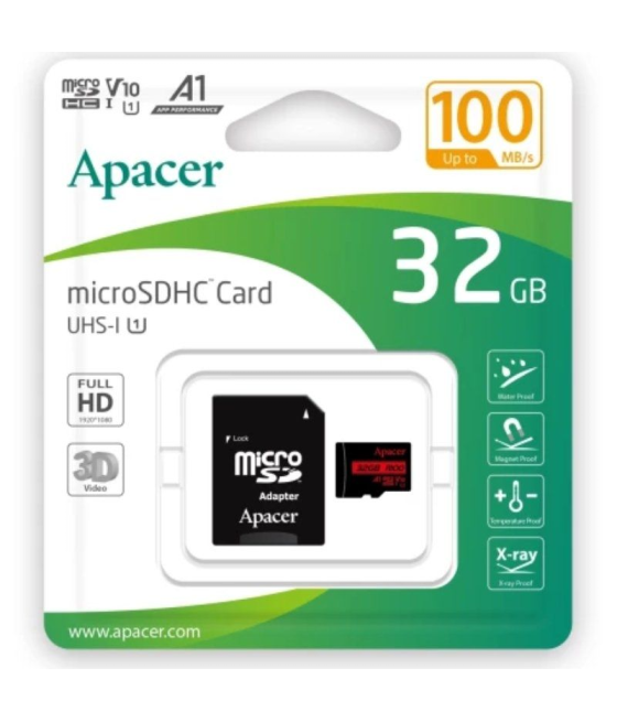 Tarjeta de memoria apacer 32gb microsd hc uhs 1 con adaptador/ clase 10/ 100mbs