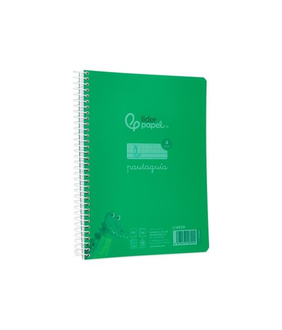 Cuaderno espiral liderpapel din a5 pautaguia tapa plástico 80h 90gr cuadro pautado 4mm con margen color verde