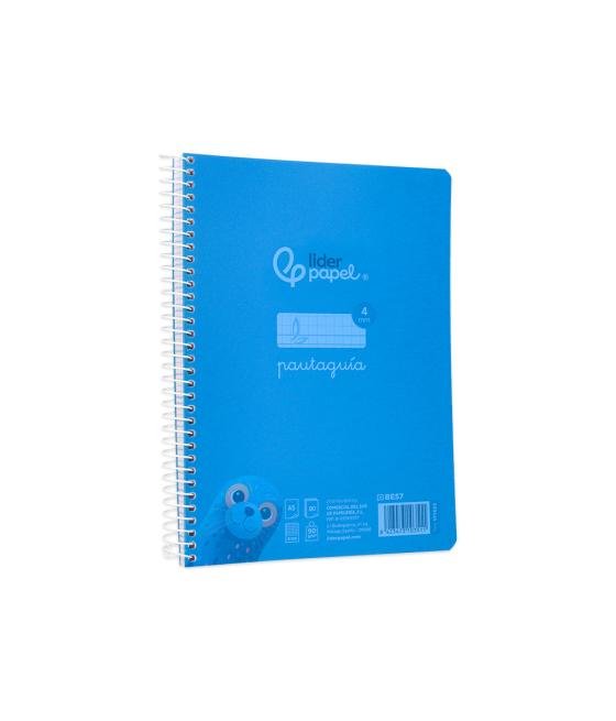 Cuaderno espiral liderpapel din a5 pautaguia tapa plástico 80h 90gr cuadro pautado 4mm con margen color azul