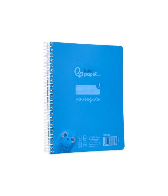 Cuaderno espiral liderpapel din a5 pautaguia tapa plástico 80h 90gr cuadro pautado 3 mm con margen color azul