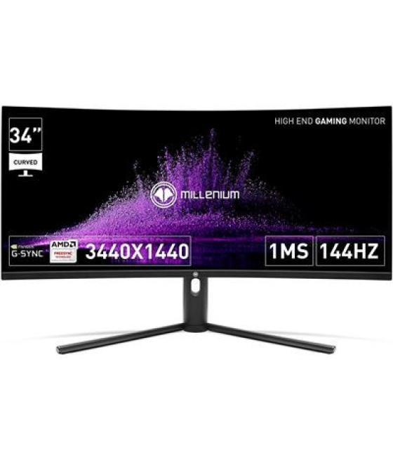 Monitor gam millenium 34" curvo fhd,ips, 144hz,3440x1440,1ms,hdmi,display port,21:9, black