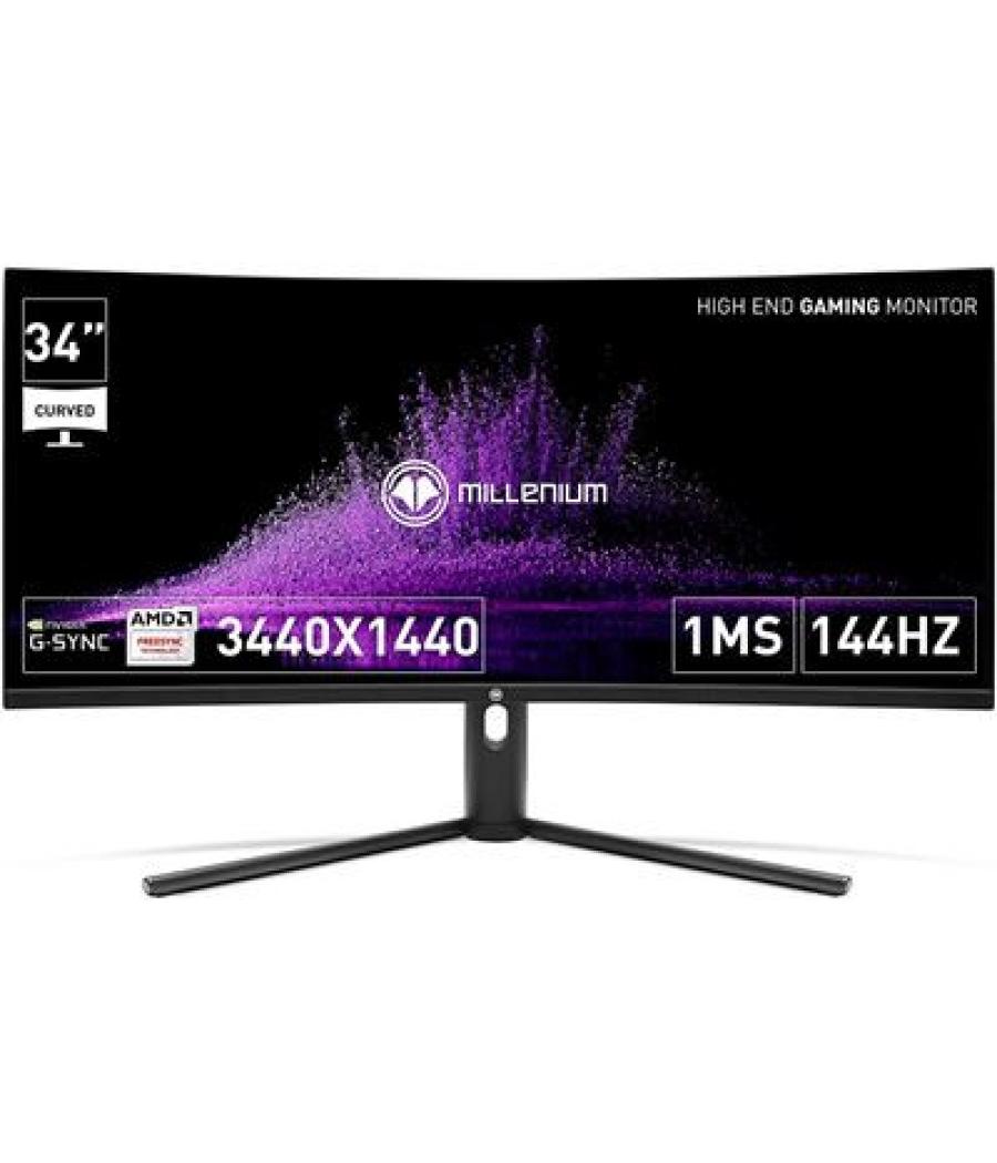 Monitor gam millenium 34" curvo fhd,ips, 144hz,3440x1440,1ms,hdmi,display port,21:9, black