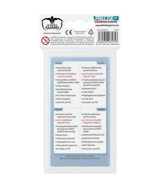 Fundas transparentes de cartas ultimate guard precise - fit cierre reutilizable tamaño estándar 100 unidades