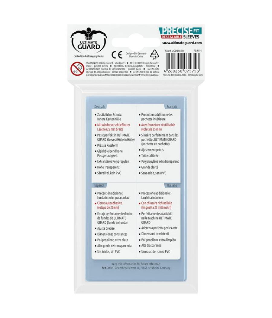 Fundas transparentes de cartas ultimate guard precise - fit cierre reutilizable tamaño estándar 100 unidades