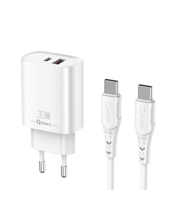 Cargador qcharx eros 3a 33w 1 x usb tipo a - 1 x usb tipo c blanco + cable usb tipo c