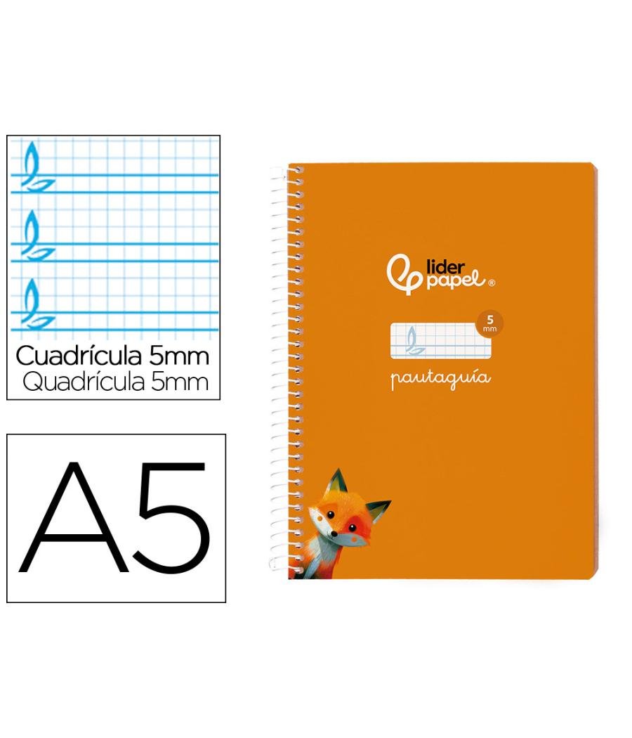 Cuaderno espiral liderpapel di n a5 pautaguia tapa blanda 40h 75 gr cuadro pautado 5mm color naranja