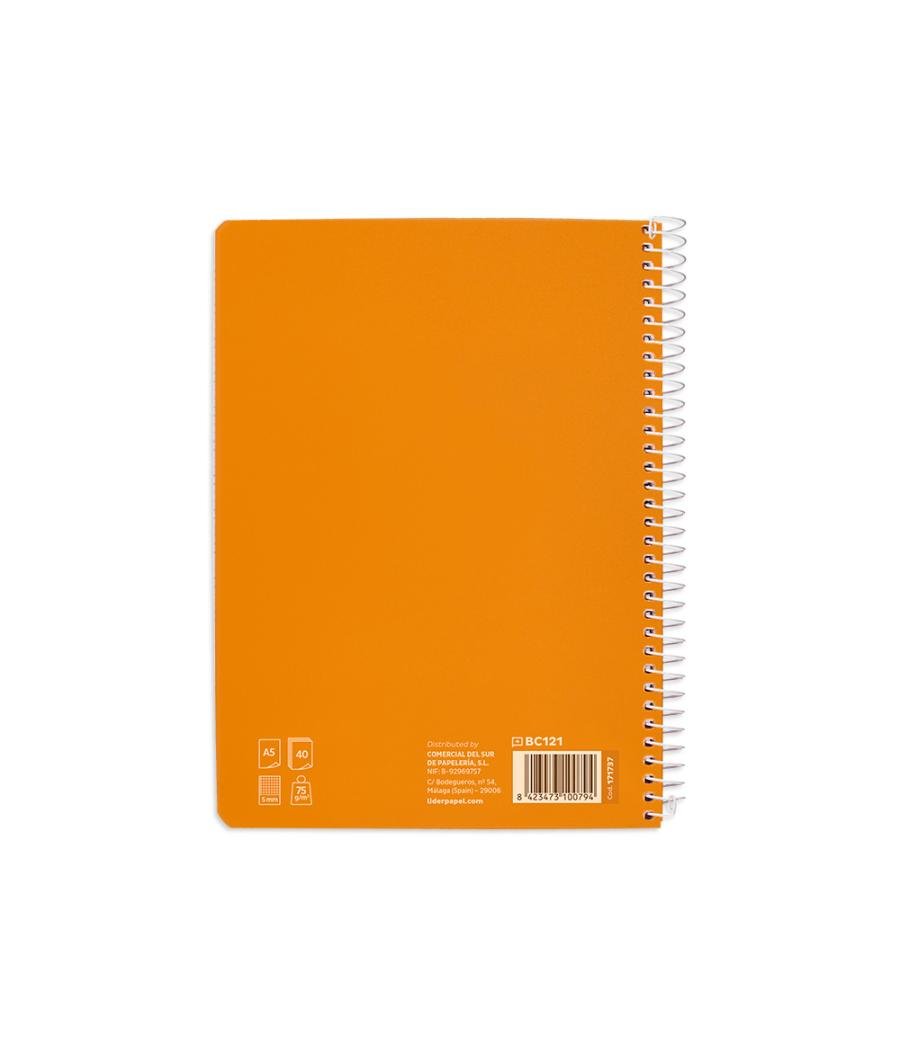 Cuaderno espiral liderpapel di n a5 pautaguia tapa blanda 40h 75 gr cuadro pautado 5mm color naranja