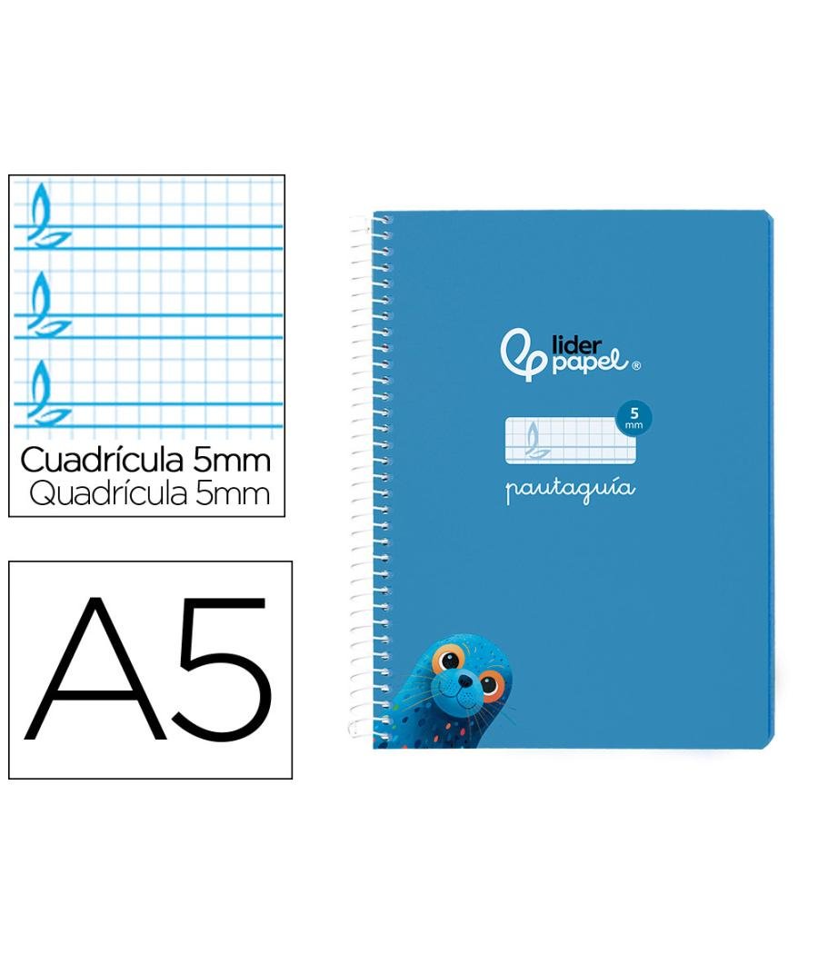 Cuaderno espiral liderpapel di n a5 pautaguia tapa blanda 40h 75 gr cuadro pautado 5mm color azul