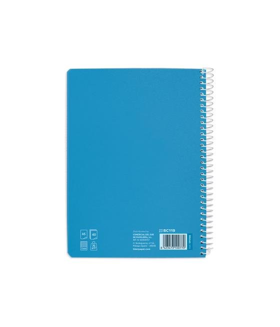 Cuaderno espiral liderpapel di n a5 pautaguia tapa blanda 40h 75 gr cuadro pautado 5mm color azul