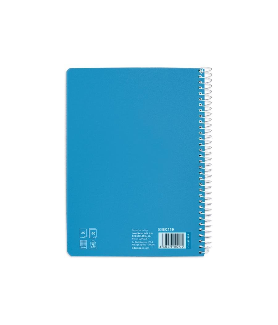 Cuaderno espiral liderpapel di n a5 pautaguia tapa blanda 40h 75 gr cuadro pautado 5mm color azul