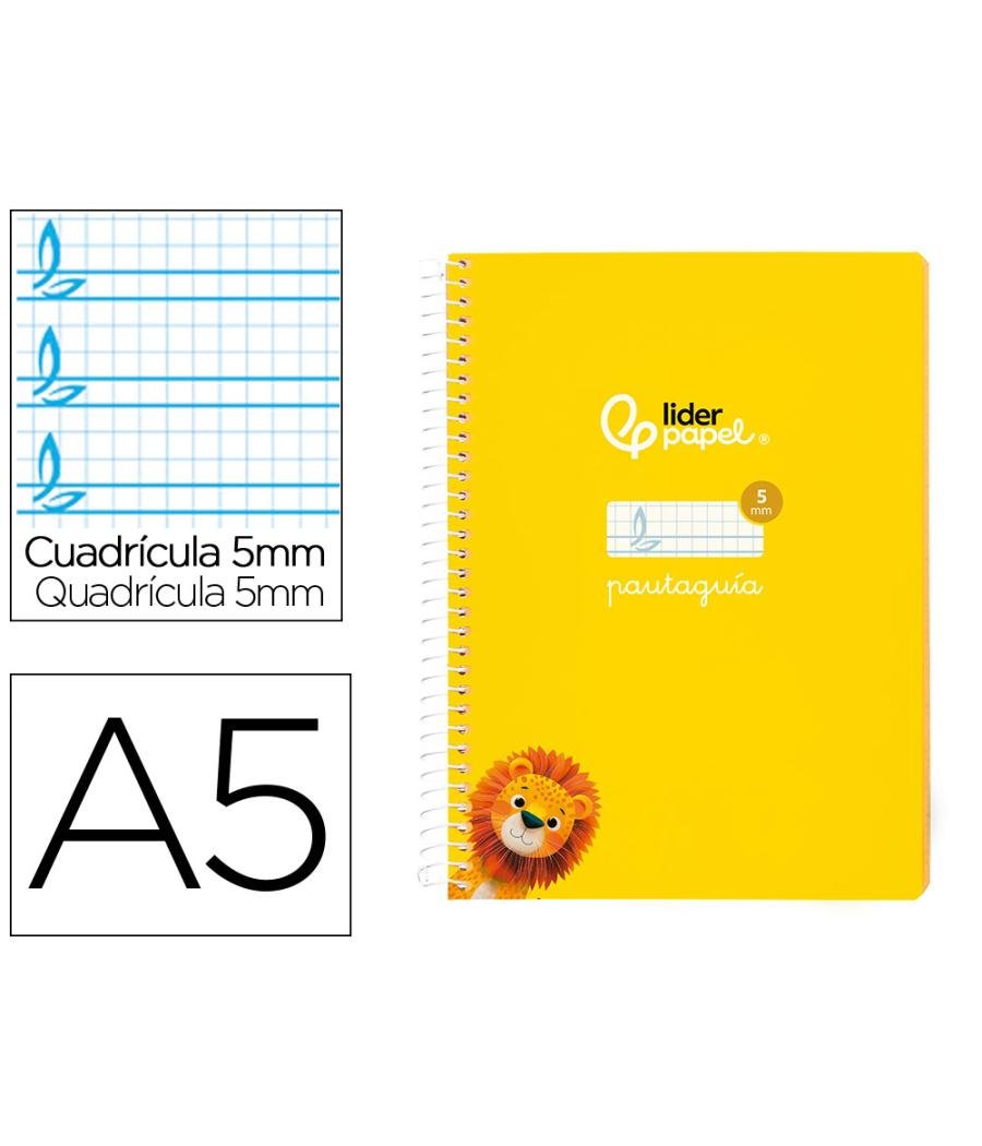 Cuaderno espiral liderpapel di n a5 pautaguia tapa blanda 40h 75 gr cuadro pautado 5mm color amarillo