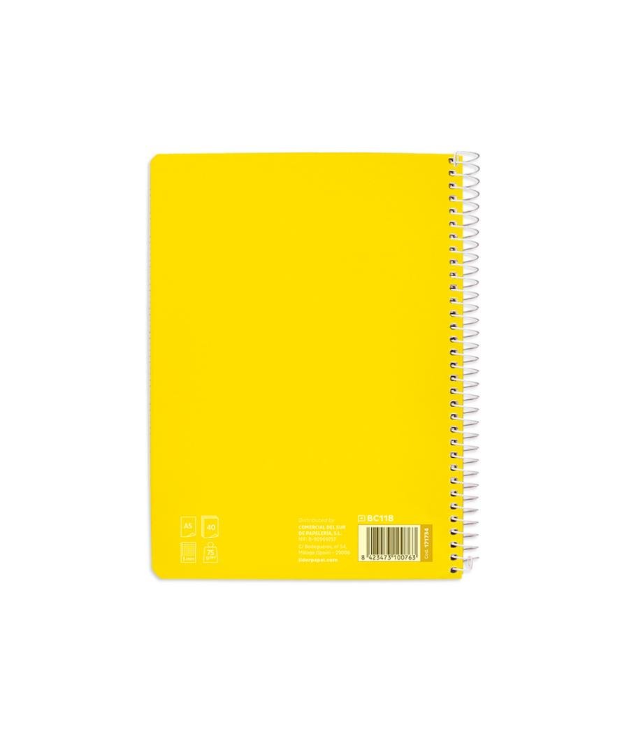 Cuaderno espiral liderpapel di n a5 pautaguia tapa blanda 40h 75 gr cuadro pautado 5mm color amarillo