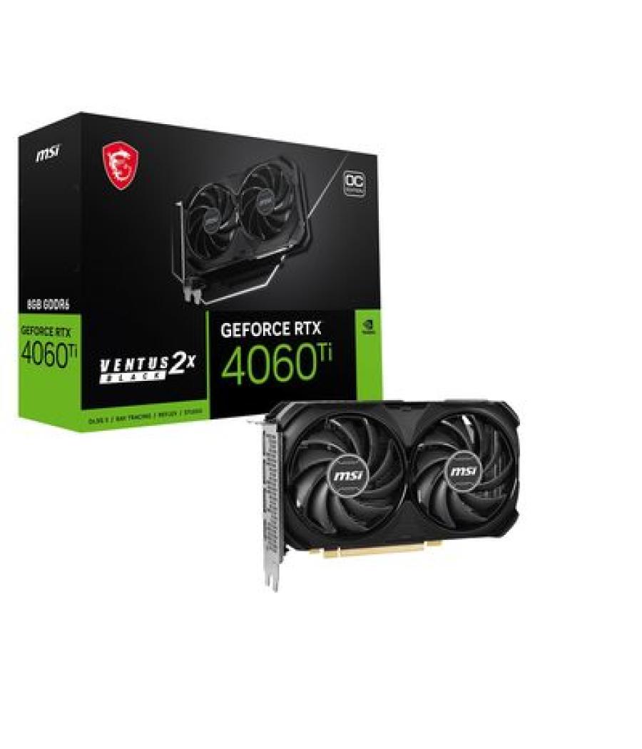 Vga msi rtx 4060 ti 8g ventus 2x black e1 oc,nv,rtx4060ti,gddr6,8gb,128bit,hdmi+3dp (2 ventiladores)