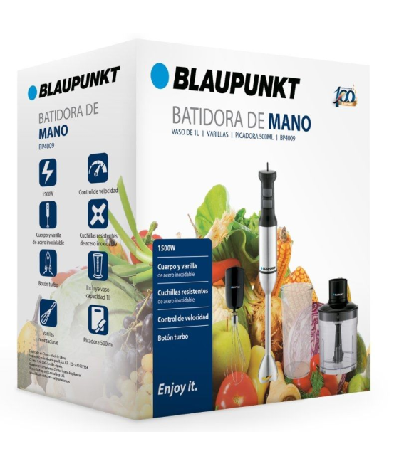 Batidora de mano blaupunkt bp4009/ 1500w/ capacidad 1l/ incluye varilla y picadora