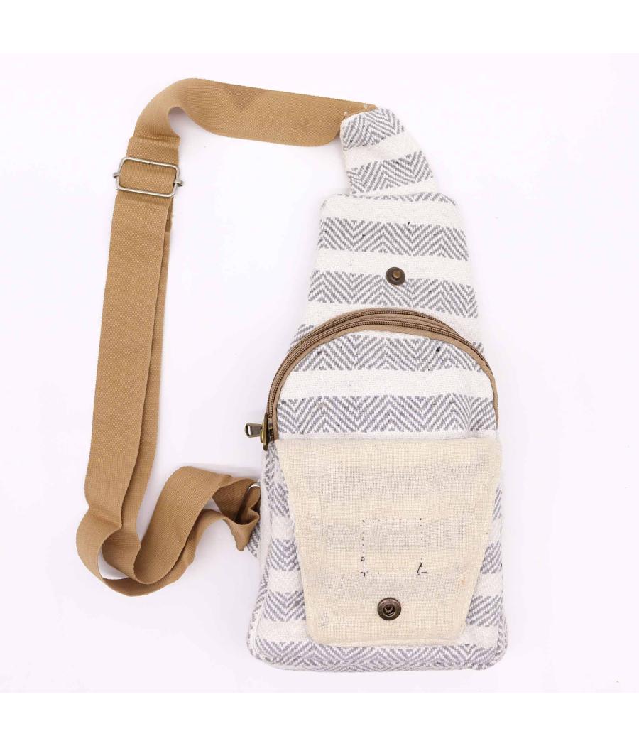 Bolso Bandolera de Algodon Natural - Gris y Blanco