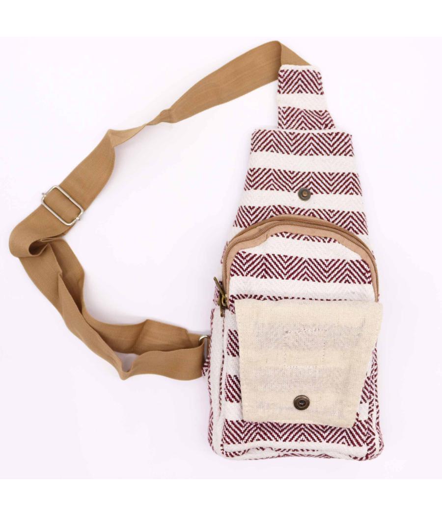 Bolso Bandolera de Algodon Natural - Burdeos y Blanco