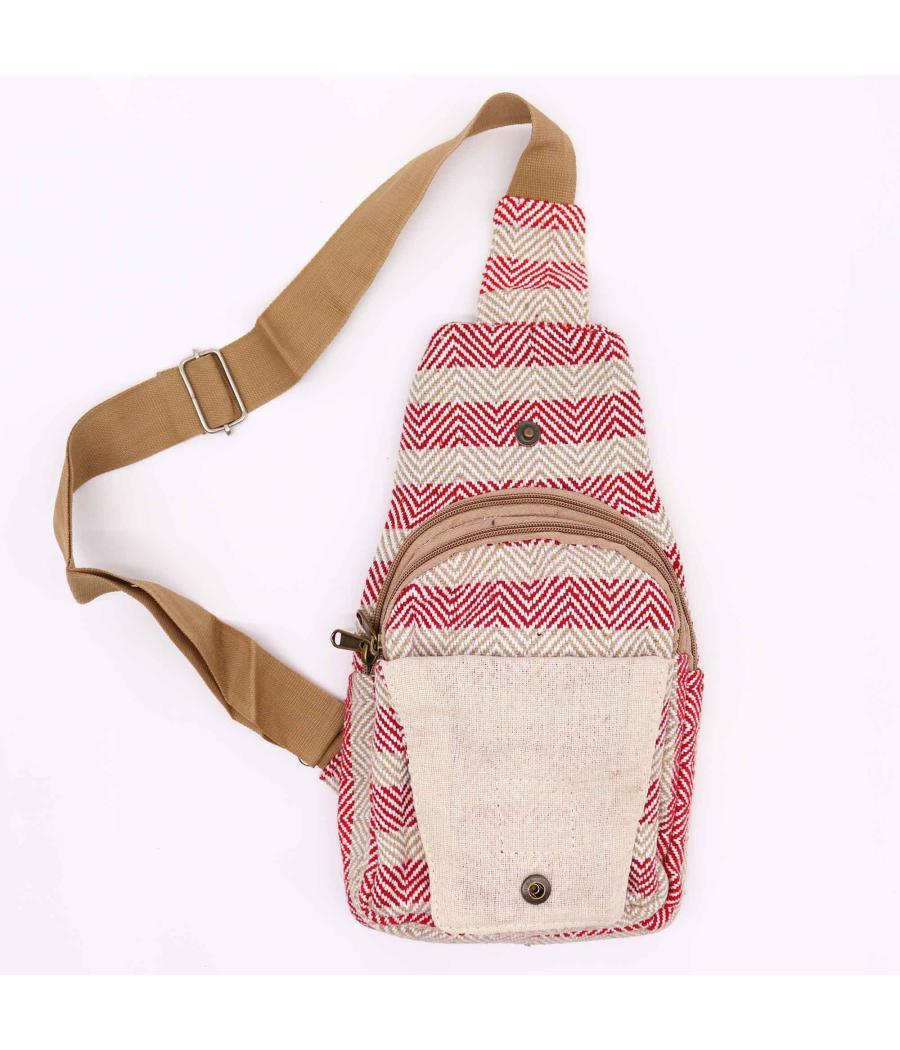 Bolso Bandolera de Algodon Natural - Marron Claro y Rosa