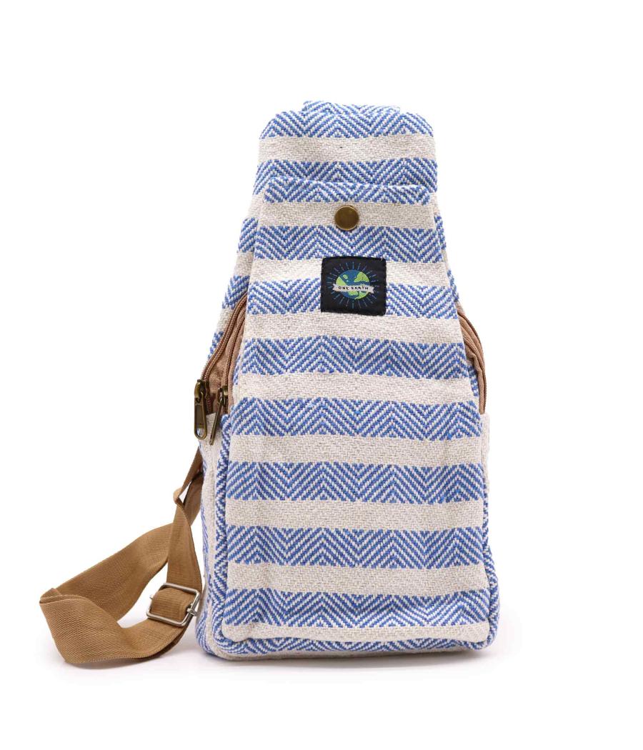 Bolso Bandolera de Algodon Natural - Azul y Blanco