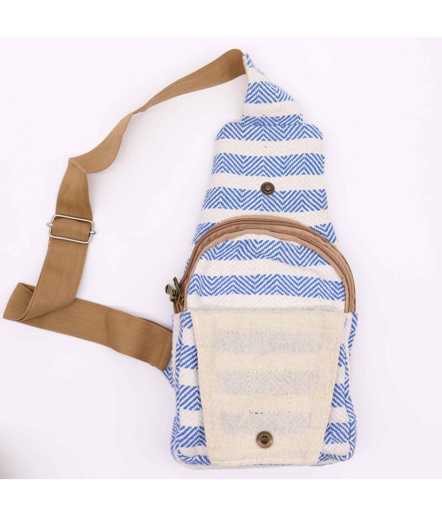 Bolso Bandolera de Algodon Natural - Azul y Blanco