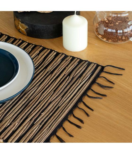 Mantel Individual Jacinto de Agua Natural - Tigre Negro con Flecos