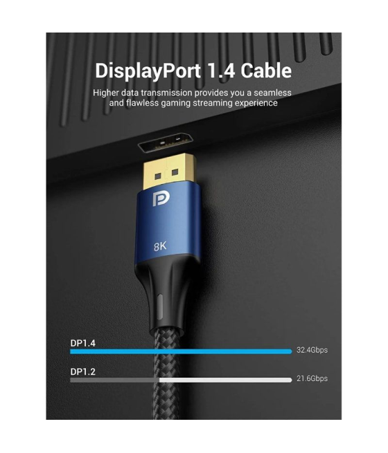 Cable vention hcelf/ displayport macho - displayport 8k macho/ 1m/ azul