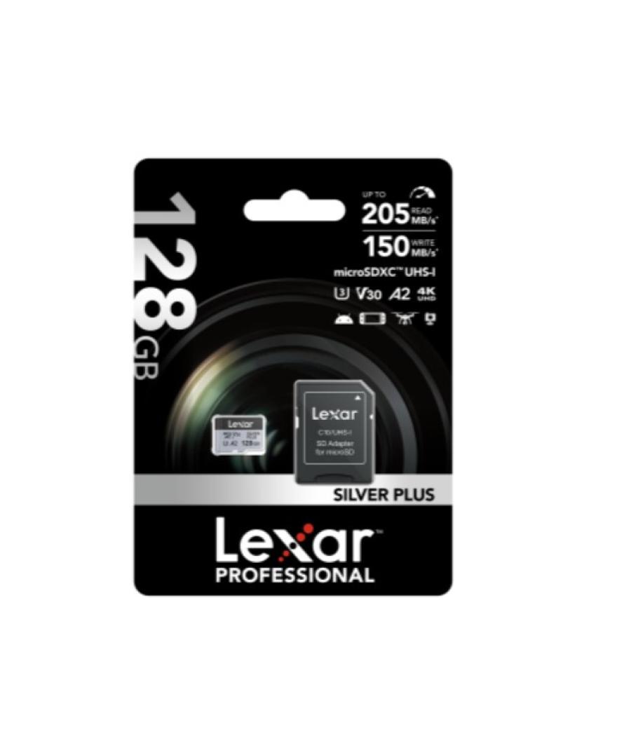 Lexar 128gb lexar high-performance silver plus microsdxc uhs-i, up to 205mb/s read 150mb/s write c10 a2 v30 u3,with adapter