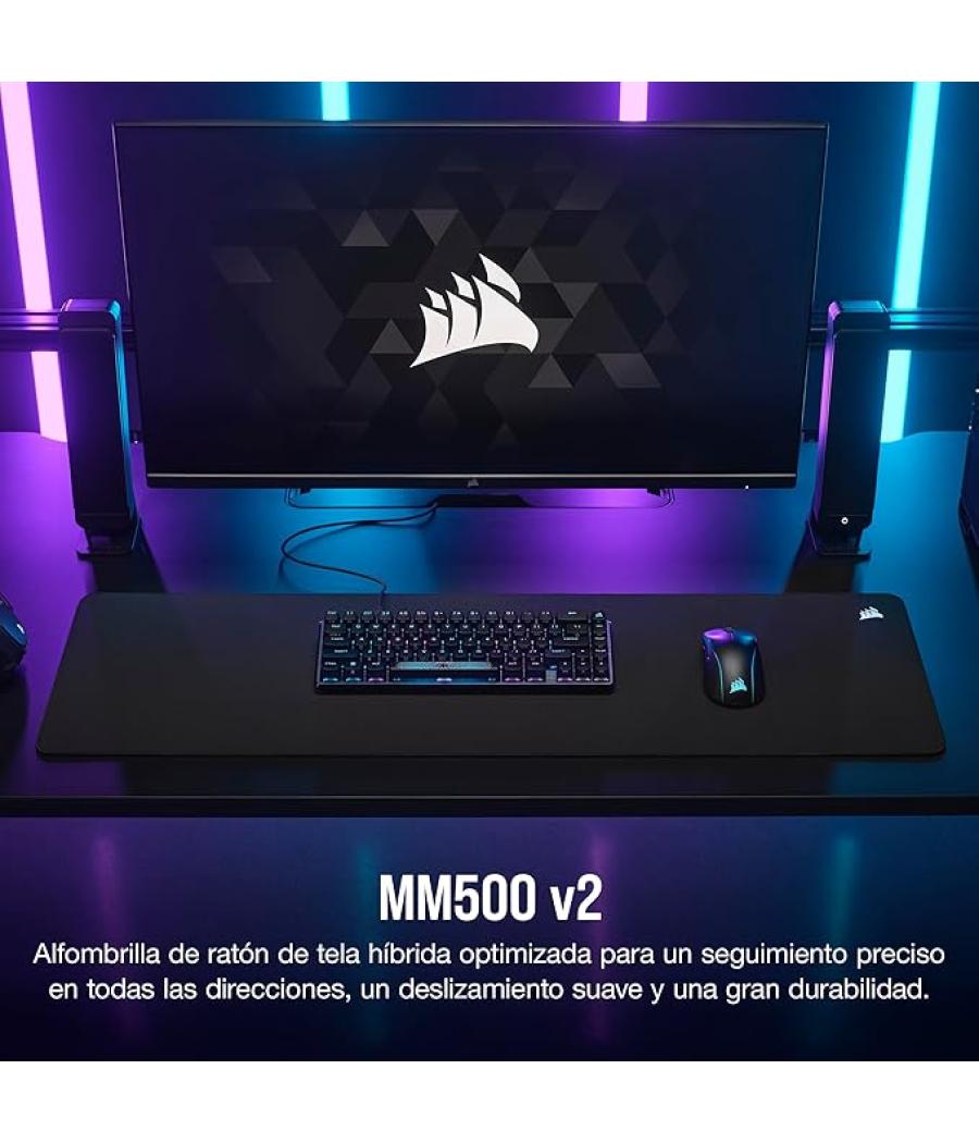 Alfombrilla corsair mm500 v2 gaming, negro, superficie extensa ch-941b141-ww