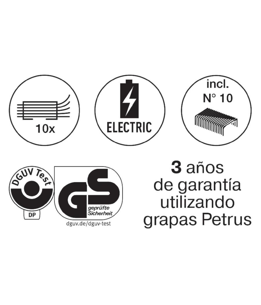 Grapadora petrus electrica e-310 contactless rojo metalizado capacidad 12 hojas usa grapas nº 10