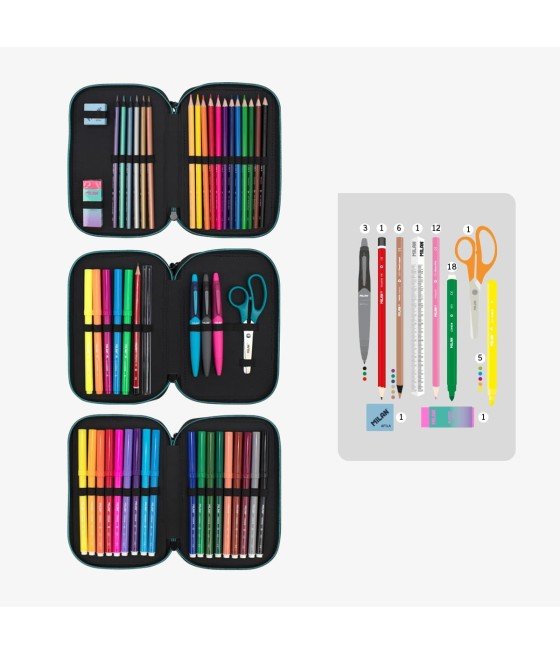 Milan plumier 3 pisos c/contenido sunset rosa