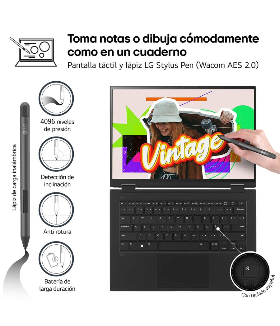 Lg portatil gram 2 en 114t90s. w11 home. intel core ultra 7. 16gb. 512gb ssd. 1,2kg