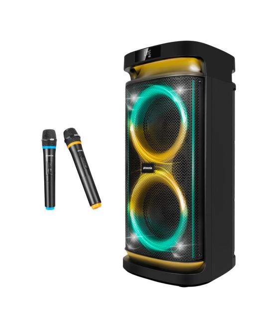 Altavoz rumbleboss phoenix 80w rms batería 4000 mah función karaoke 2 microfonos inalambricos incluidos