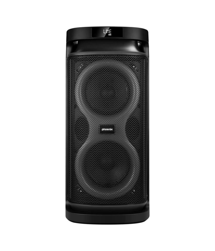 Altavoz rumbleboss phoenix 80w rms batería 4000 mah función karaoke 2 microfonos inalambricos incluidos