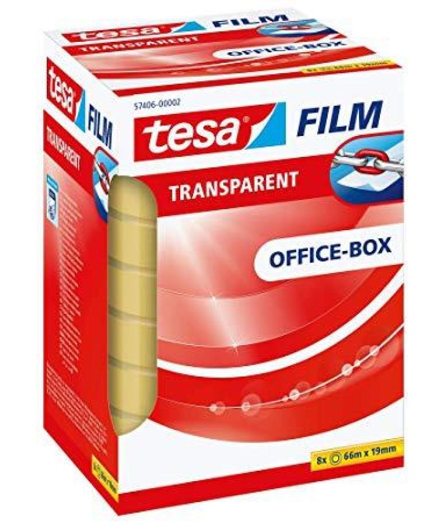 Tesa film cinta adhesiva transparente officebox rollo 19mm x 66m pack 8u