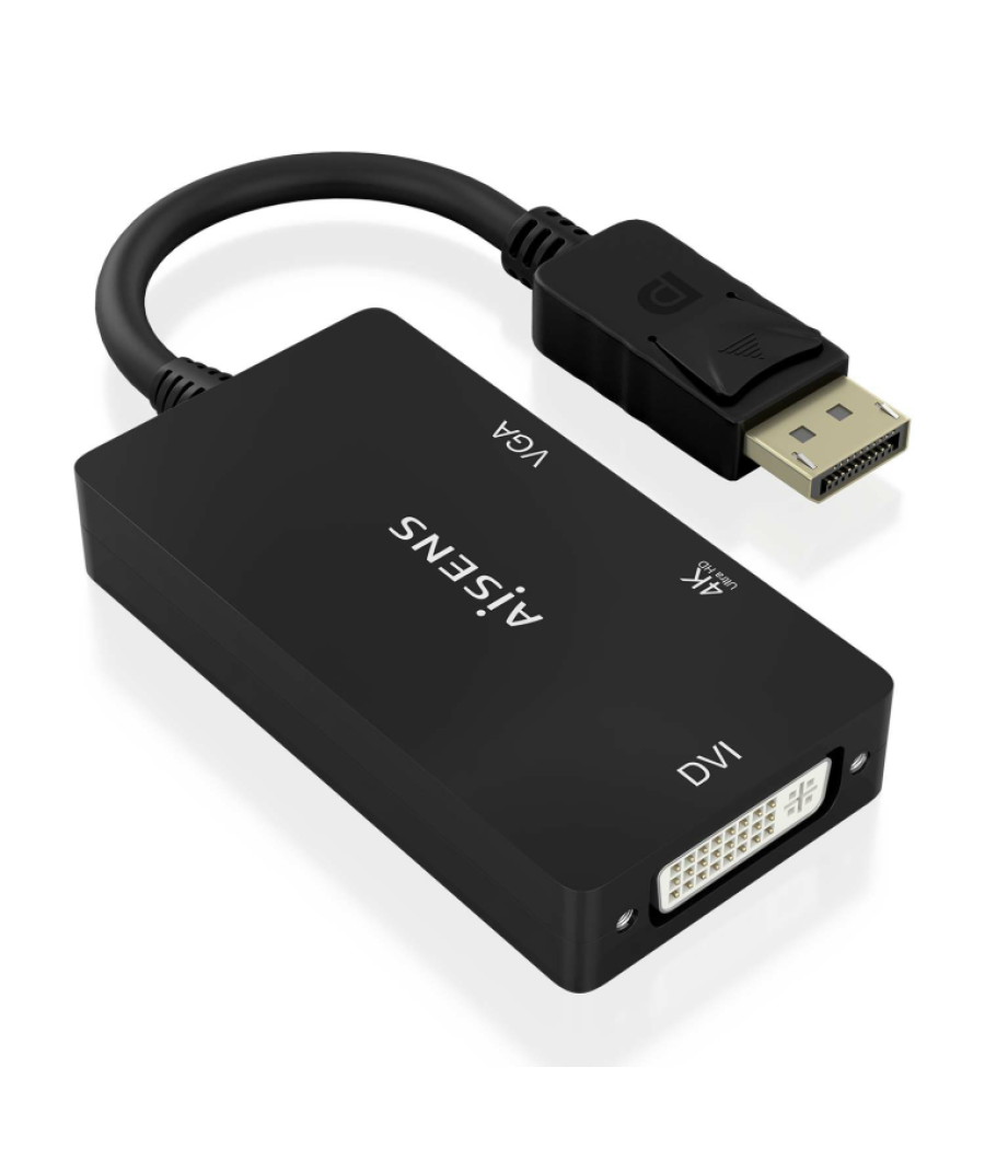 Conversor aisens displayport v1.2 a vga/dvi/hdmi 4k negro 15cm