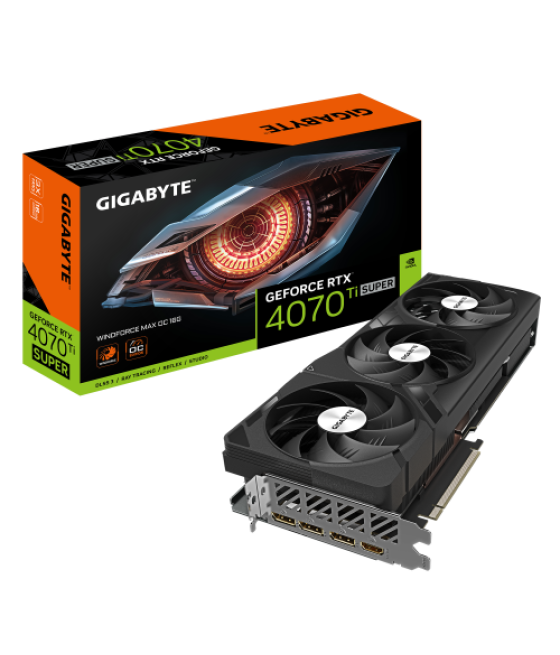 Gigabyte geforce rtx 4070 ti super windforce max oc - 16gb gddr6x, 256bit, pci-e 4.0, 2655mhz frecuencia base, 3 x displayport 1