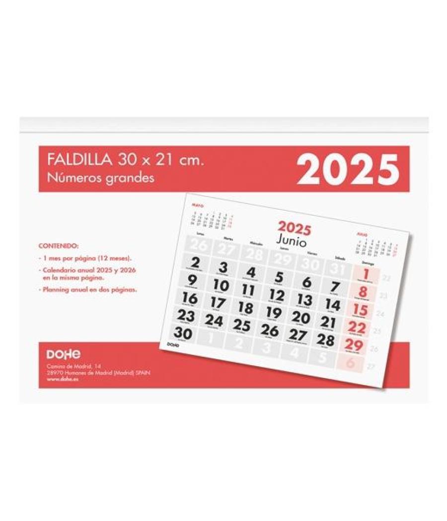 Dohe calendario sobremesa/faldilla 30x21cm números grandes 2025