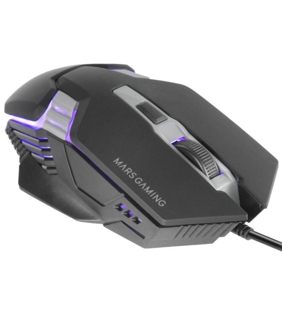 Ratón gaming mars gaming mm024/ hasta 4000 dpi/ negro